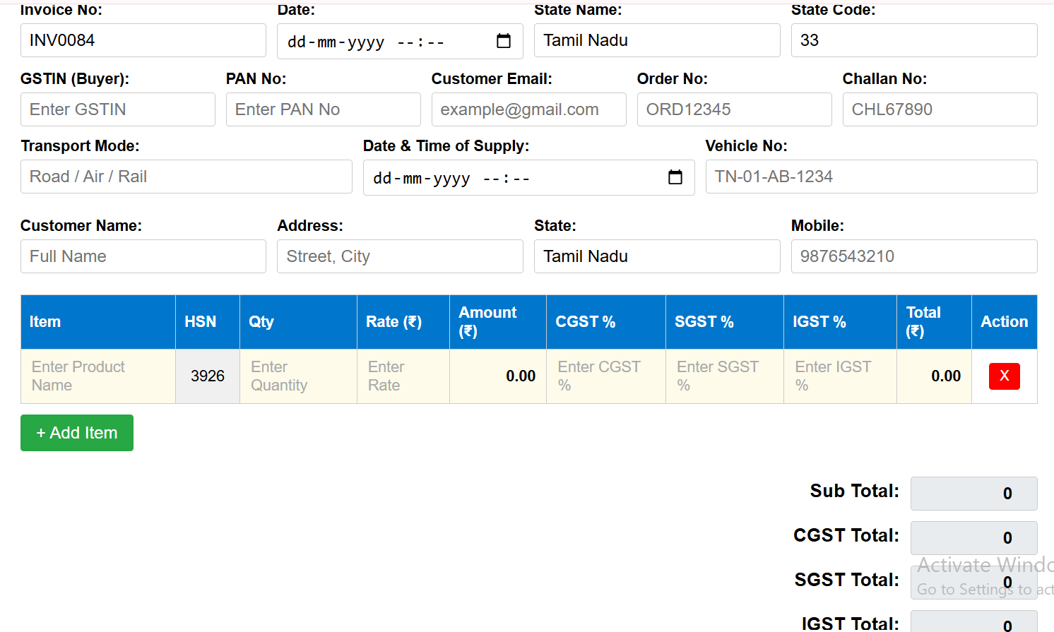 Everest Shop Invoice Screenshot